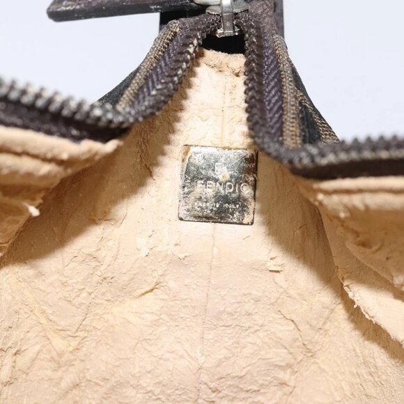 FENDI Zucca Canvas Hand Pouch BagBlack Brown Silver Auth ar13639 - Picture 10 of 16